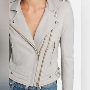 IRO 'Luiga' Gray Leather Cropped Moto Jacket